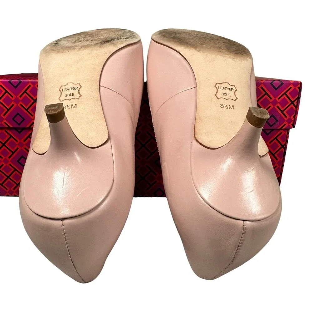 Tory Burch W 8.5 Elizabeth Kitten Pump Nude Blush Sea Shell Pink Pointed Leather
